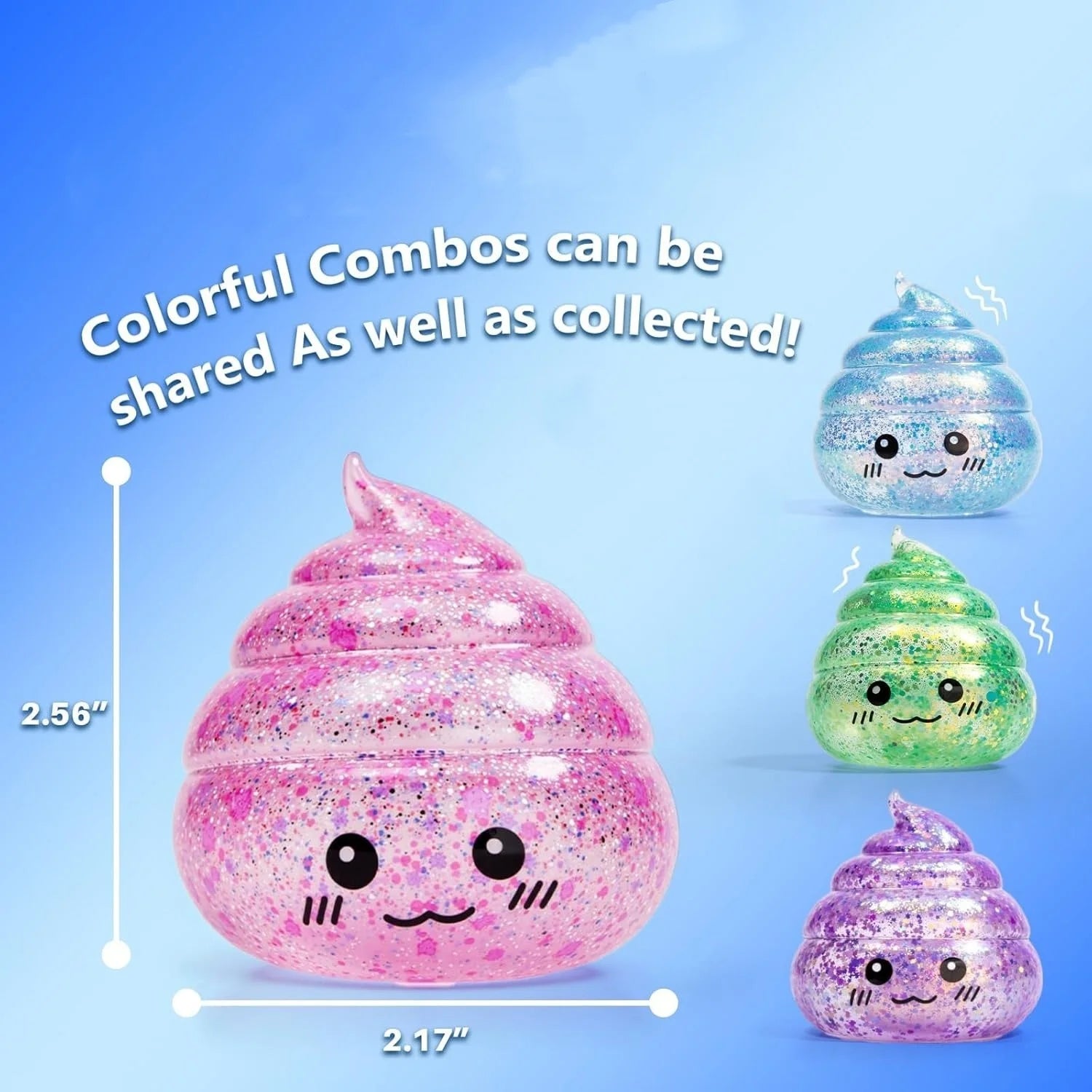 Novelty Squishy Poo Stress Ball Squishies Toys Glitter Funny Stretch Squeeze Fidget Toys for Kids Adults Fool's Day Prank Gift