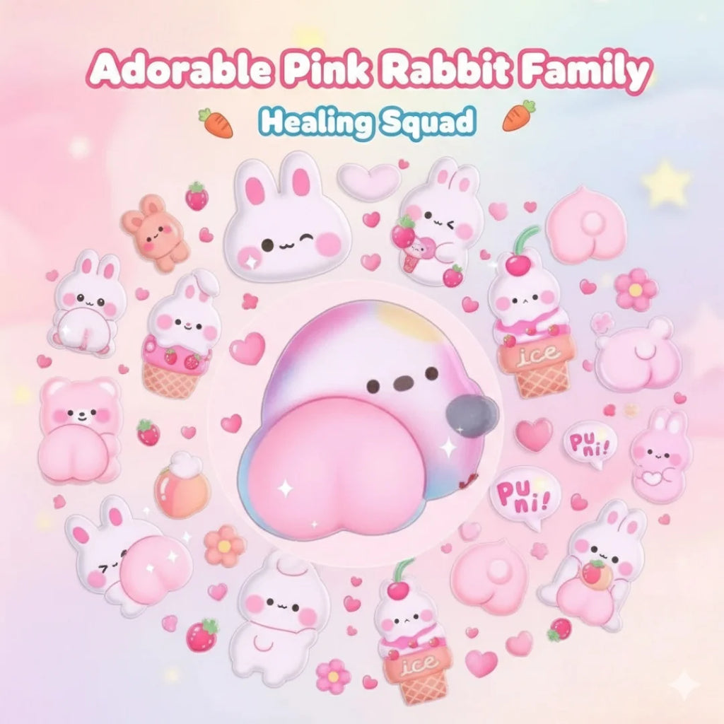 Squishy Butt 3D Stickers Cute Cartoon Bear Rabbit Pinch Decompression Toy For Scrapbooking Journal Phone Case DIY Decor