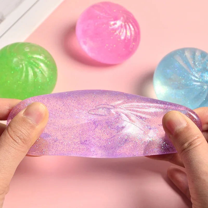 Mini Squishy Dumpling Realistic Bun Sensory Fidget Toys Colored Glitter Steamer Bun Decompression Ball Small Squeezable Toys