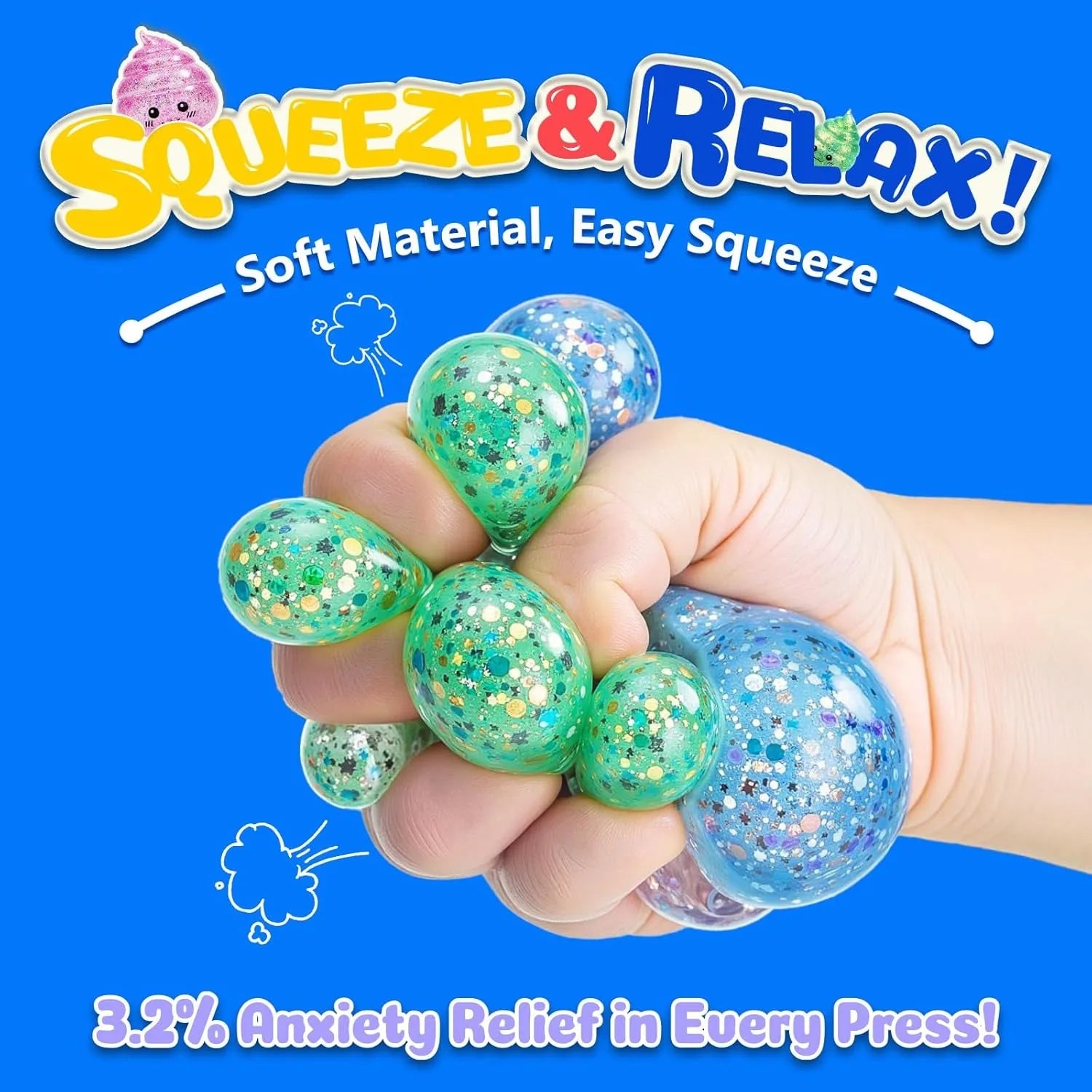 Novelty Squishy Poo Stress Ball Squishies Toys Glitter Funny Stretch Squeeze Fidget Toys for Kids Adults Fool's Day Prank Gift
