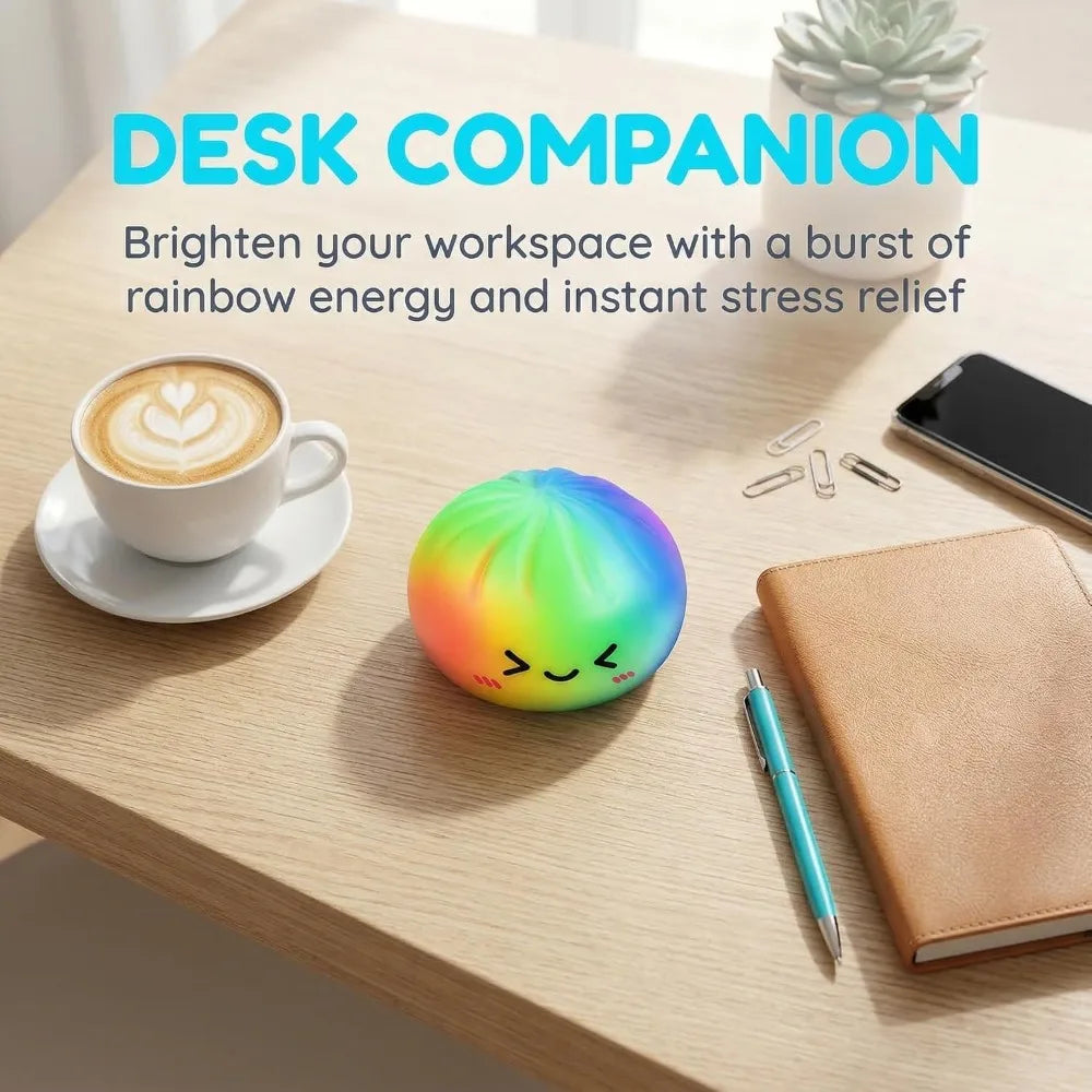 Rainbow Color Dumpling Squishy Toy with Bamboo Slow Rising Stress Relief Fidget Ball Soft Squeeze Toys for Adults & Kids