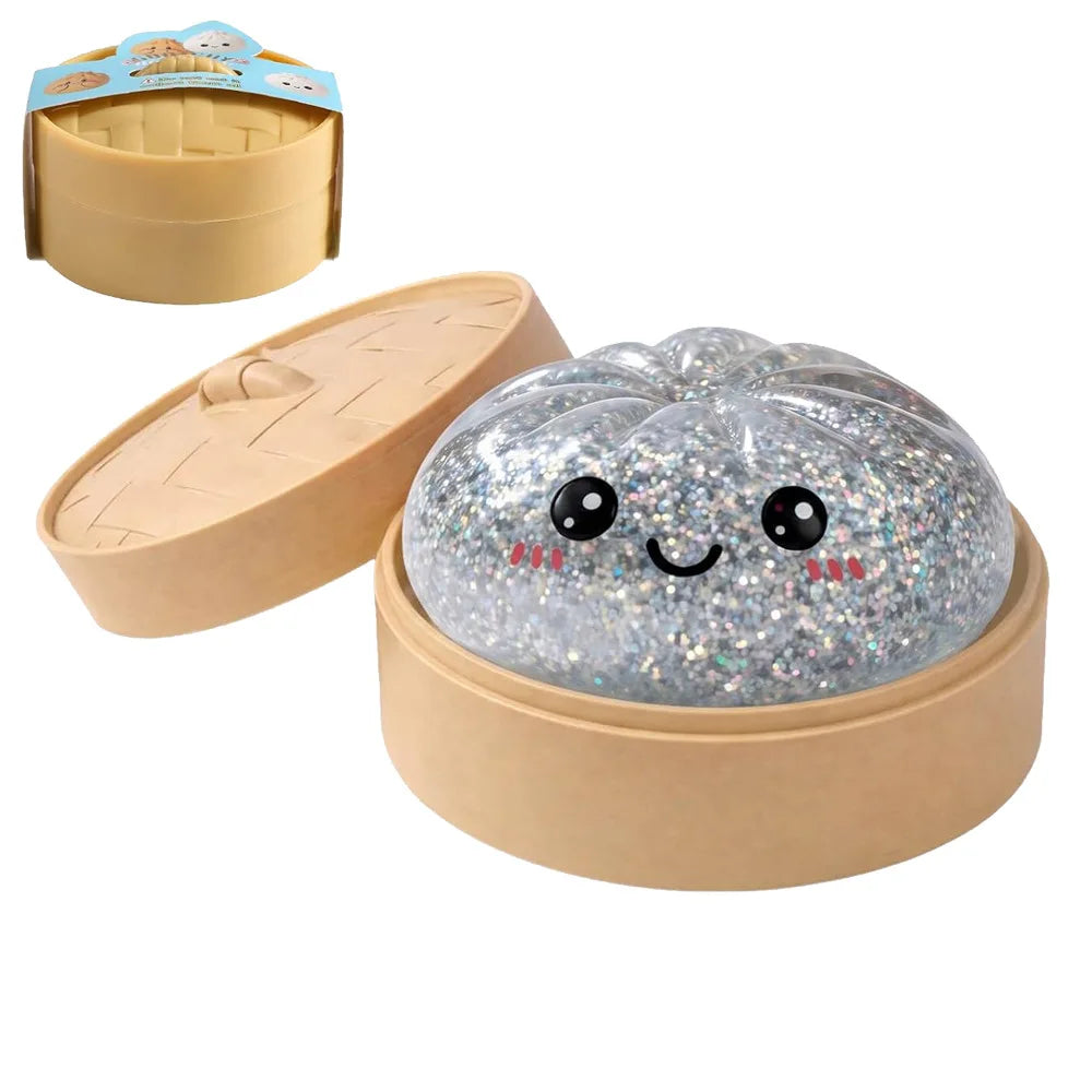 2026 Glitter Dumpling Squishy with Box Dumplings Sensory Squeeze Toy Decompression Slow Rising Anti Stress Reliever Sensory Gift