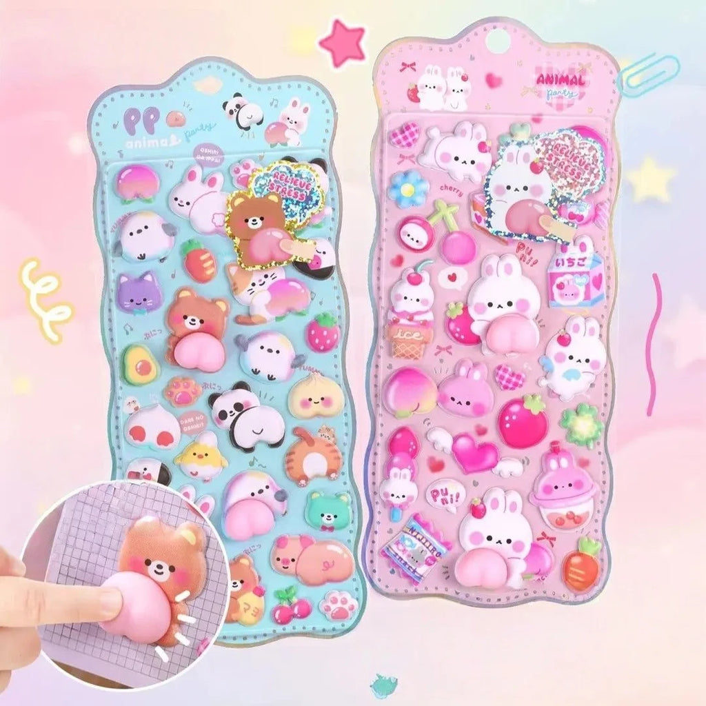 Squishy Butt 3D Stickers Cute Cartoon Bear Rabbit Pinch Decompression Toy For Scrapbooking Journal Phone Case DIY Decor
