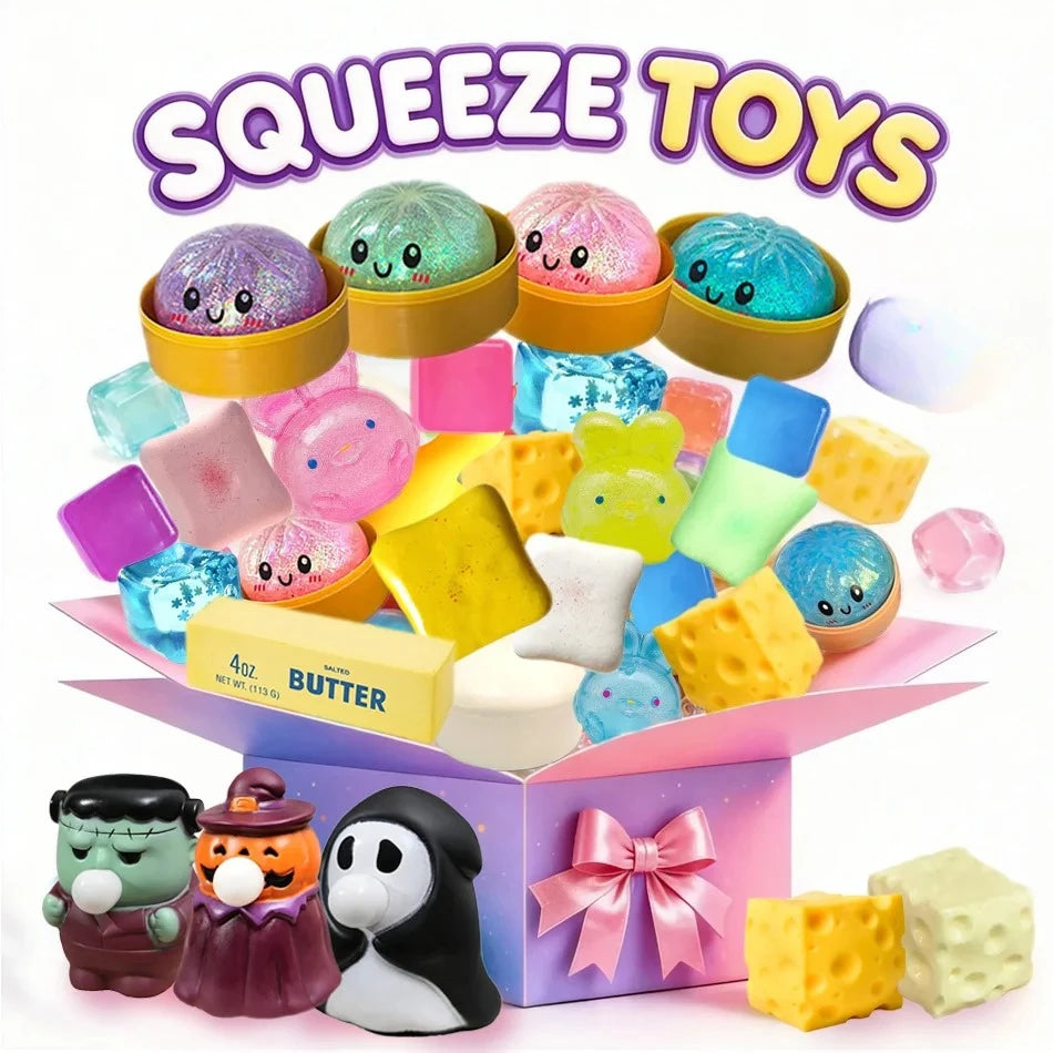 Squishy Toys Collection, Slow Rising Soft Squeeze Fidget Sensory Toys, Simulation Food Series Including Dumpling Squishy, Butter