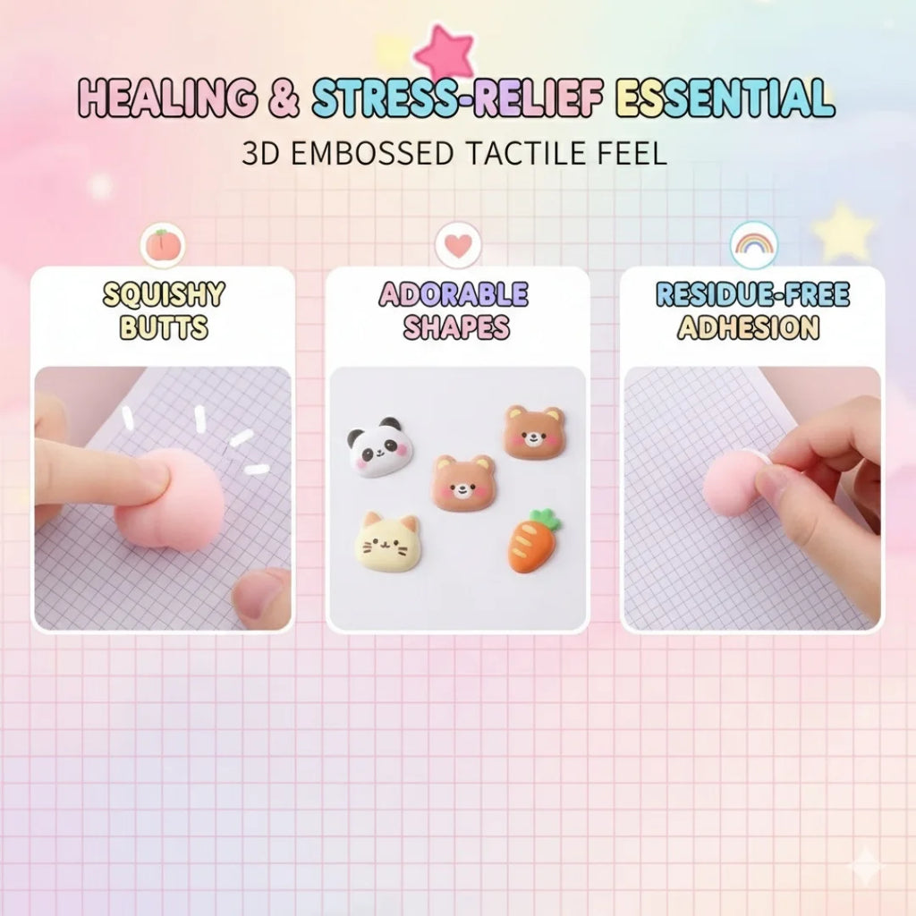 Squishy Butt 3D Stickers Cute Cartoon Bear Rabbit Pinch Decompression Toy For Scrapbooking Journal Phone Case DIY Decor