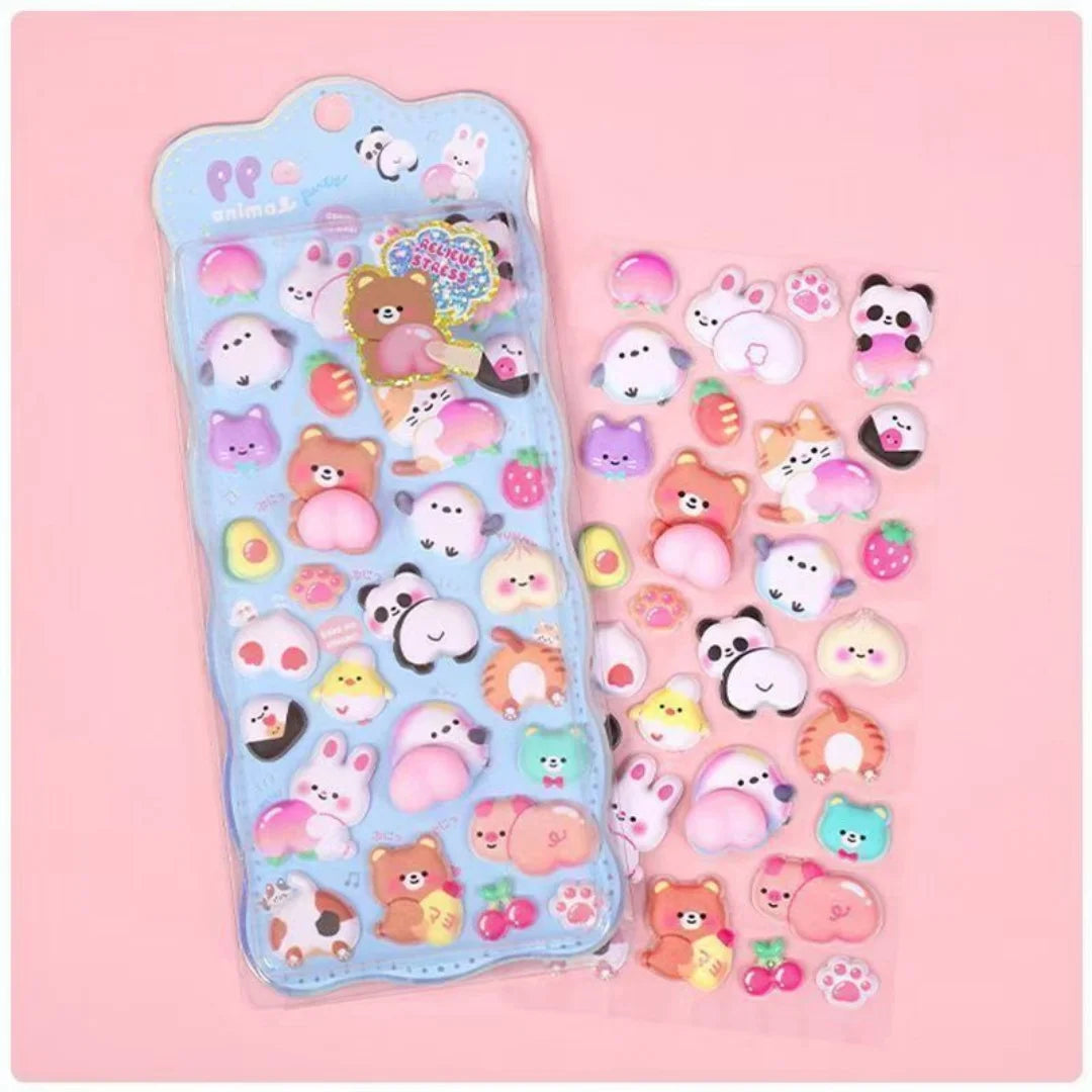 Squishy Butt 3D Stickers Cute Cartoon Bear Rabbit Pinch Decompression Toy For Scrapbooking Journal Phone Case DIY Decor