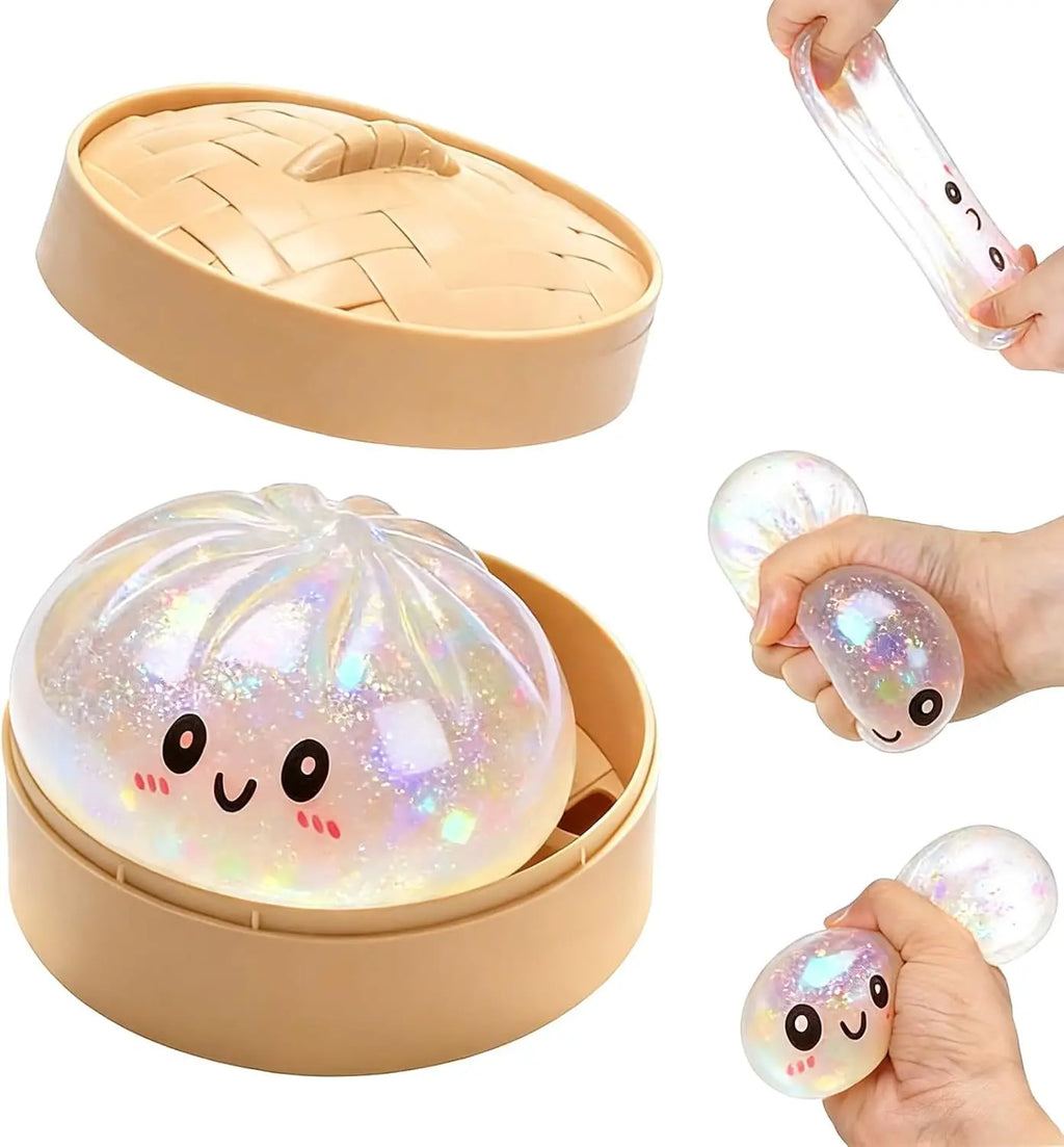2026 Glitter Dumpling Squishy with Box Dumplings Sensory Squeeze Toy Decompression Slow Rising Anti Stress Reliever Sensory Gift
