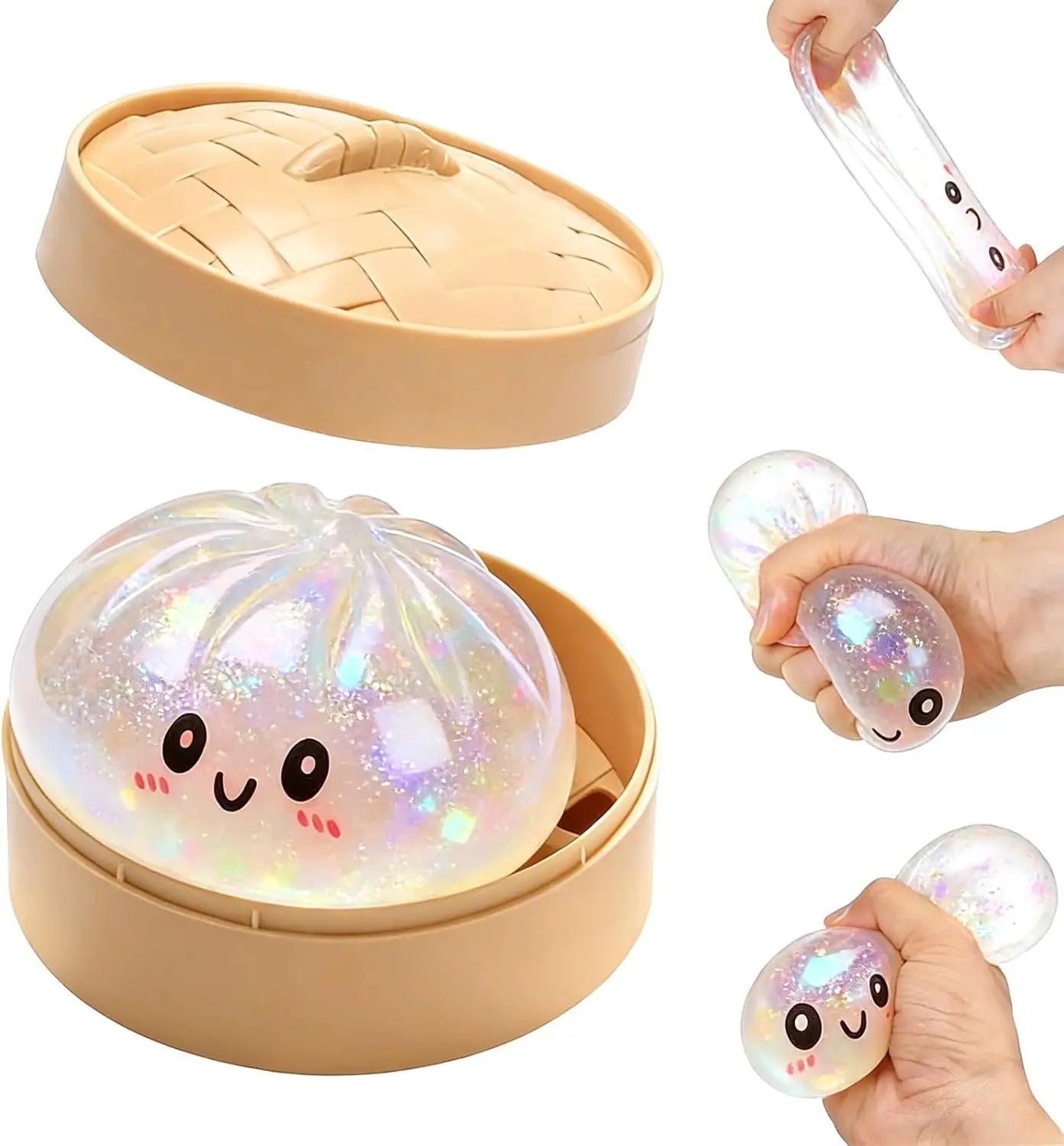 2026 Glitter Dumpling Squishy with Box Dumplings Sensory Squeeze Toy Decompression Slow Rising Anti Stress Reliever Sensory Gift
