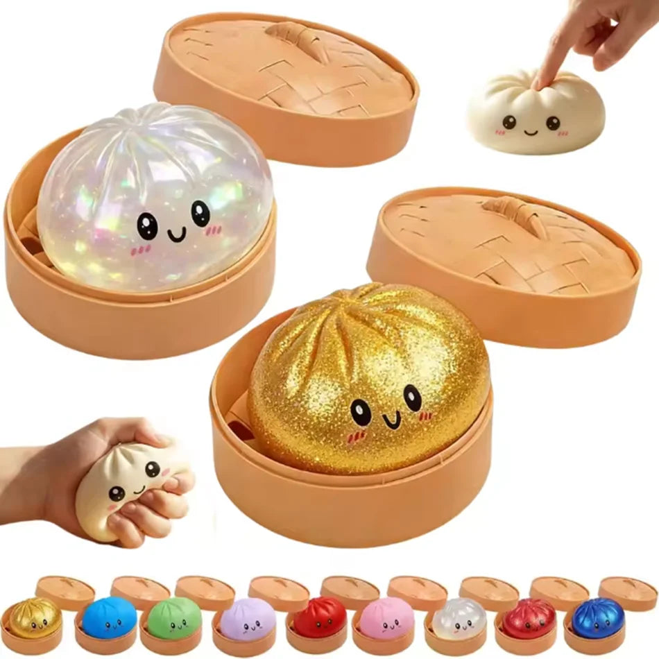 Popular Glitter Dumpling Squishy with Box Dumplings Sensory Squeeze Toy for Stress Relief Random Color
