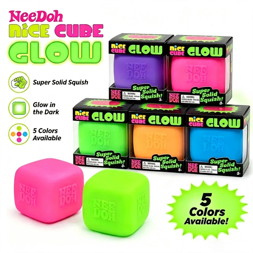 NEW Schylling Needoh Nice Cube Squishy Stress Toy Glow In The Dark Slow Rebound Sensory Glitter Pressure Relief For AdultsGifts