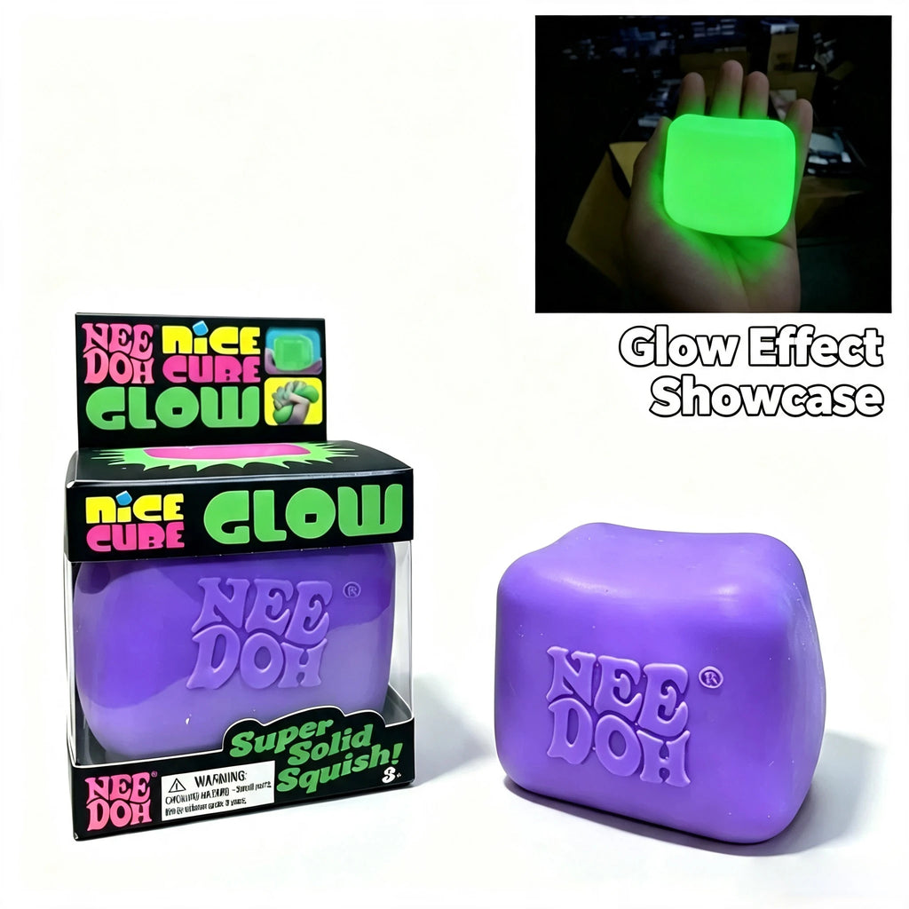 NEW Schylling Needoh Nice Cube Squishy Stress Toy Glow In The Dark Slow Rebound Sensory Glitter Pressure Relief For AdultsGifts