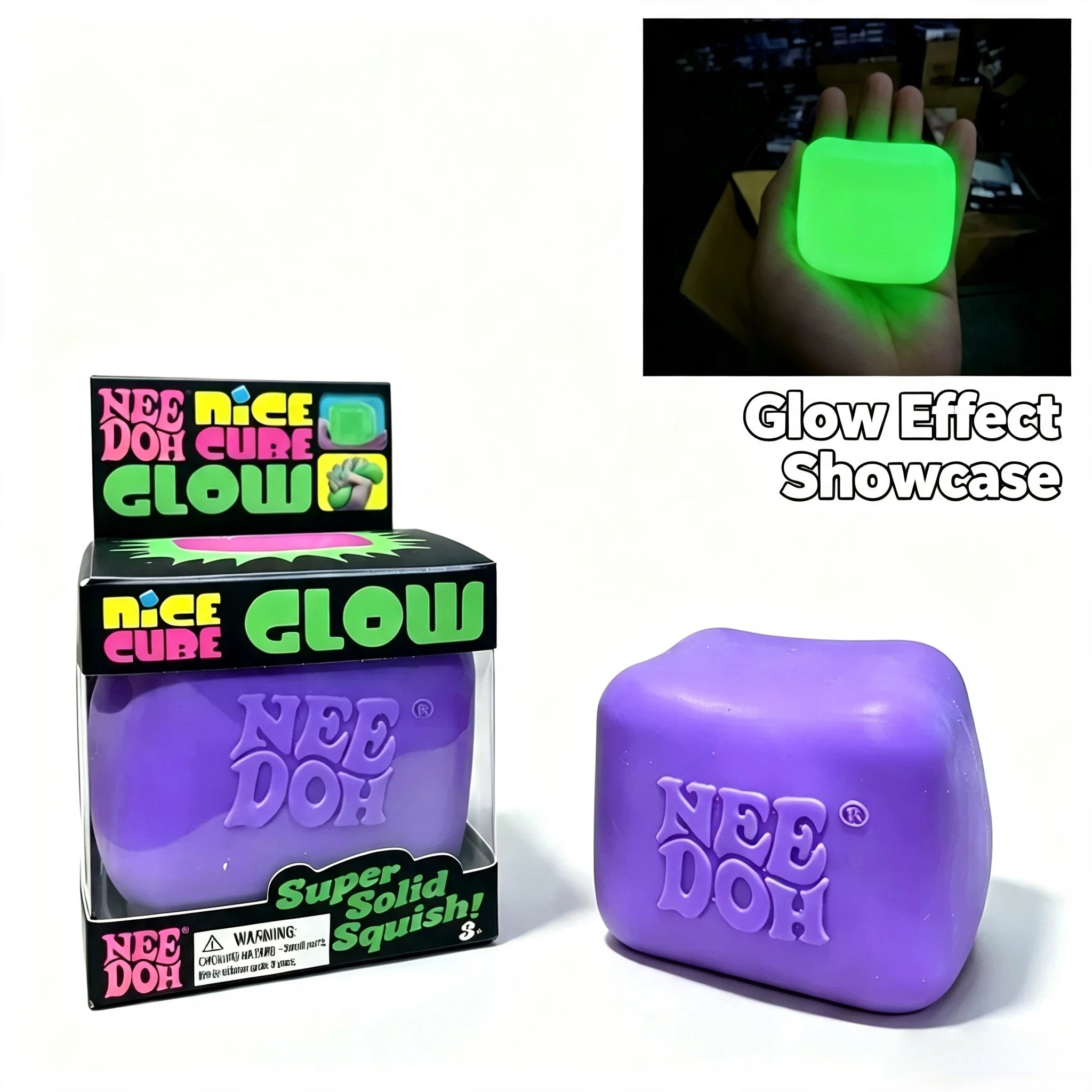 NEW Schylling Needoh Nice Cube Squishy Stress Toy Glow In The Dark Slow Rebound Sensory Glitter Pressure Relief For AdultsGifts