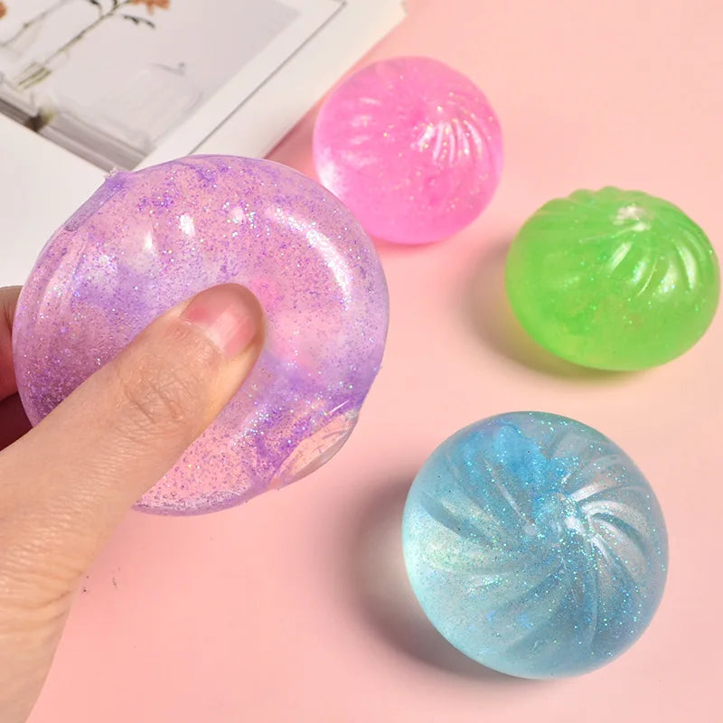Mini Squishy Dumpling Realistic Bun Sensory Fidget Toys Colored Glitter Steamer Bun Decompression Ball Small Squeezable Toys